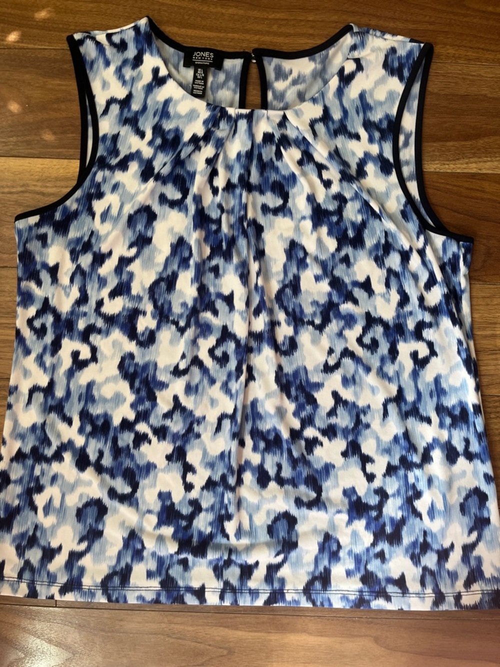 Jones New York Blue White Abstract Sleeveless Shell Elegant Formal Large Summer